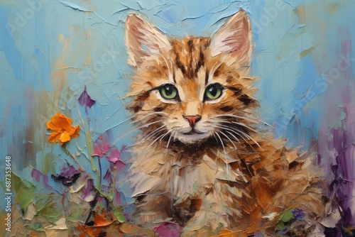 palette knife textured painting cat adorable kitty cute animal beautiful cat photo