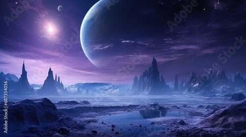 Planetary panorama in purple tones