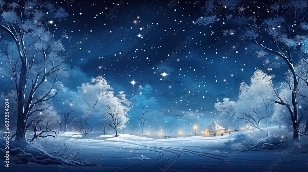 Winter fairy tale sparkling snow in the moonlight
