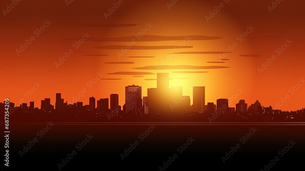 The silhouette of the city of the contours of buildings against the backdrop of the setting sun