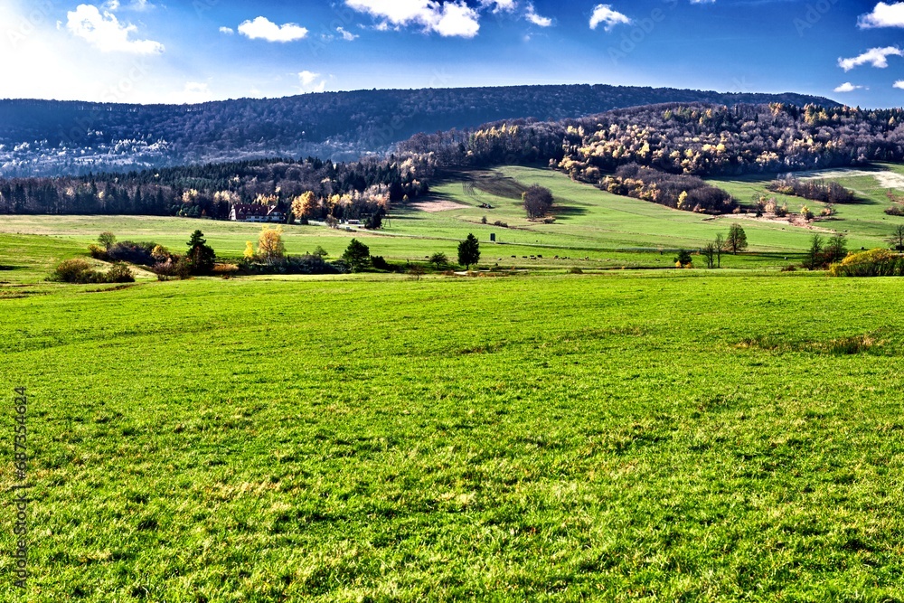 Obraz premium Grand landscape in the Carpathian Mountains, Poland. Alpine meadows.