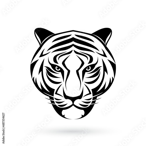 Fototapeta Naklejka Na Ścianę i Meble -  A Tiger head logo, in the style of black and white art. Illustration on white backdrop. Symmetrical design