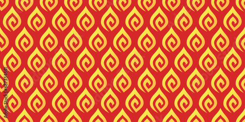 Fire spirit seamless pattern wallpaper. Red and yellow color vector background