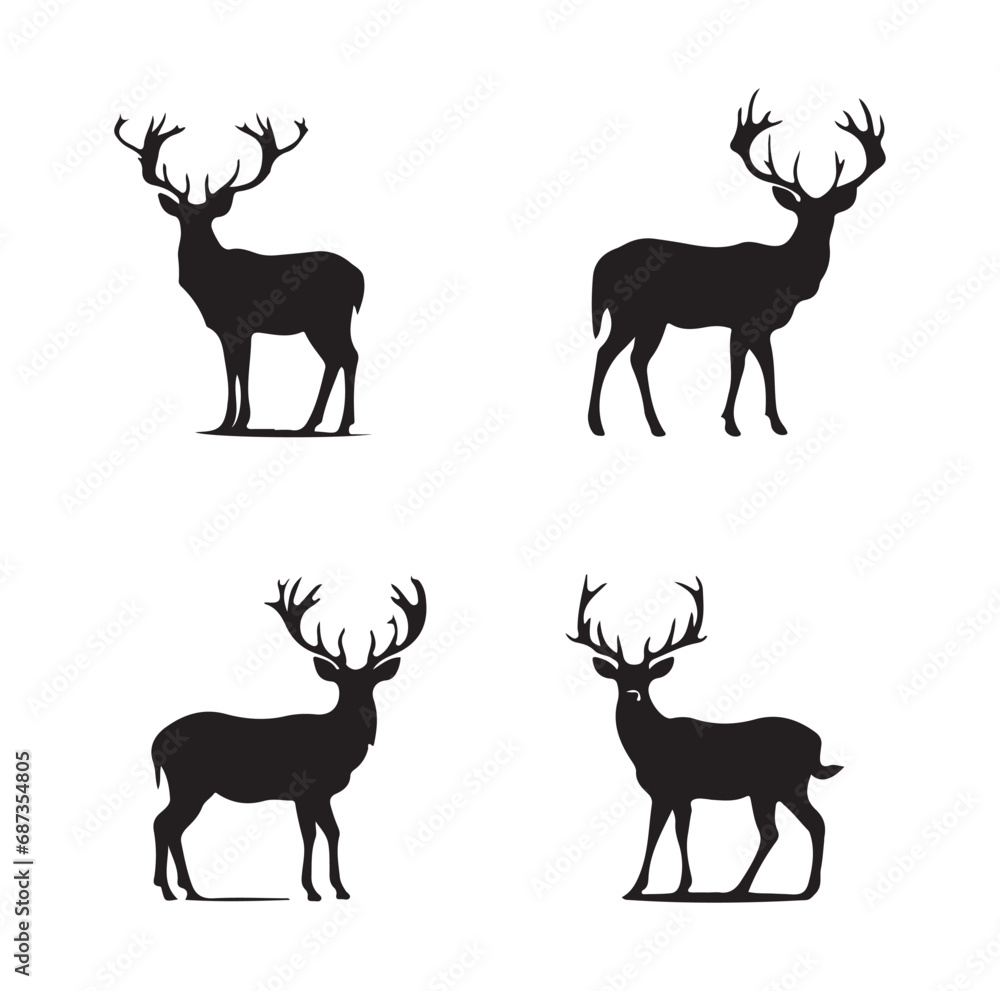 Vector silhouette of hunting deer in forest. Symbol of animal and nature. Vector silhouette of hunting deer in forest. Symbol of animal and nature.
