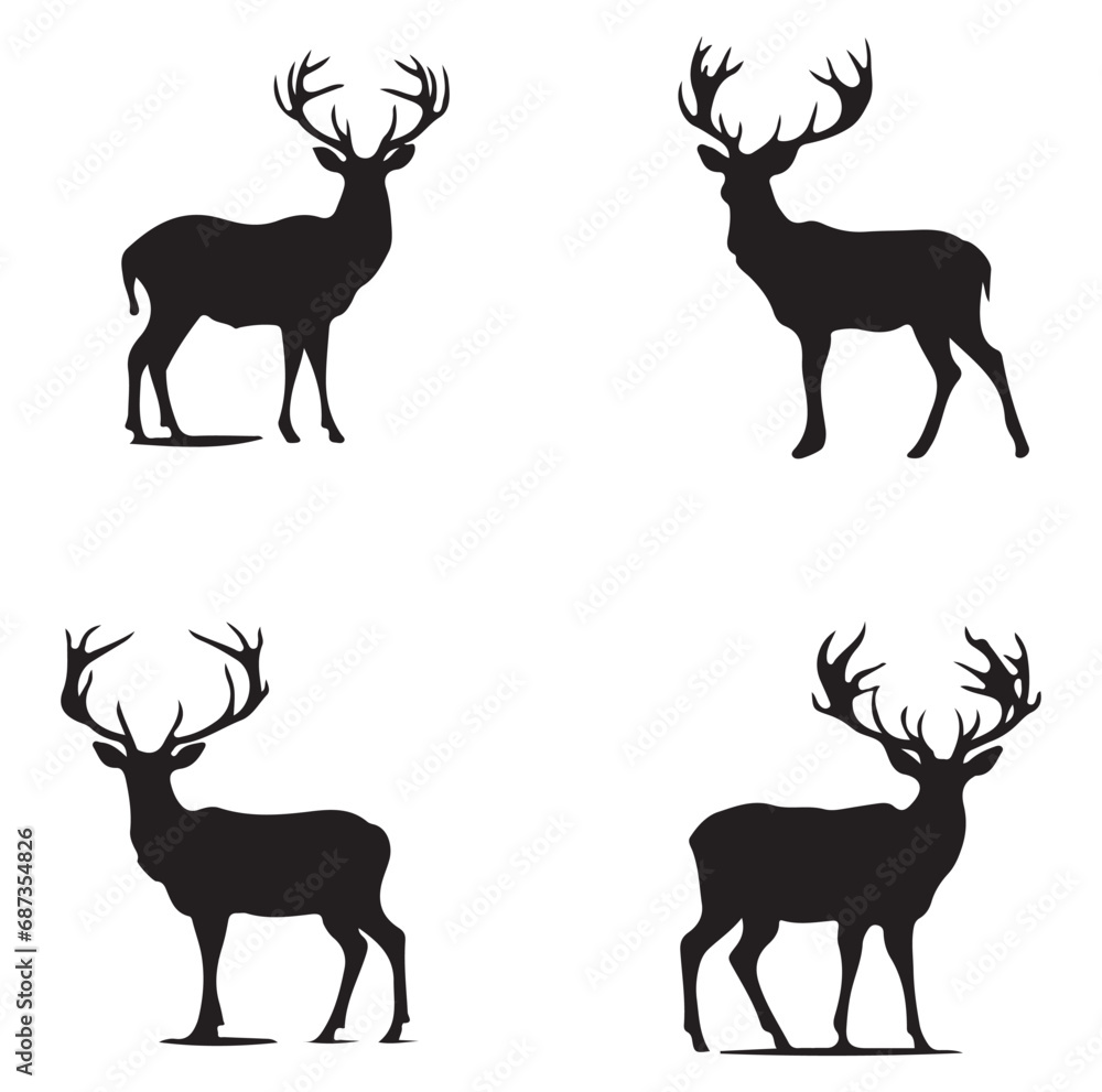 Vector silhouette of hunting deer in forest. Symbol of animal and nature. Vector silhouette of hunting deer in forest. Symbol of animal and nature.