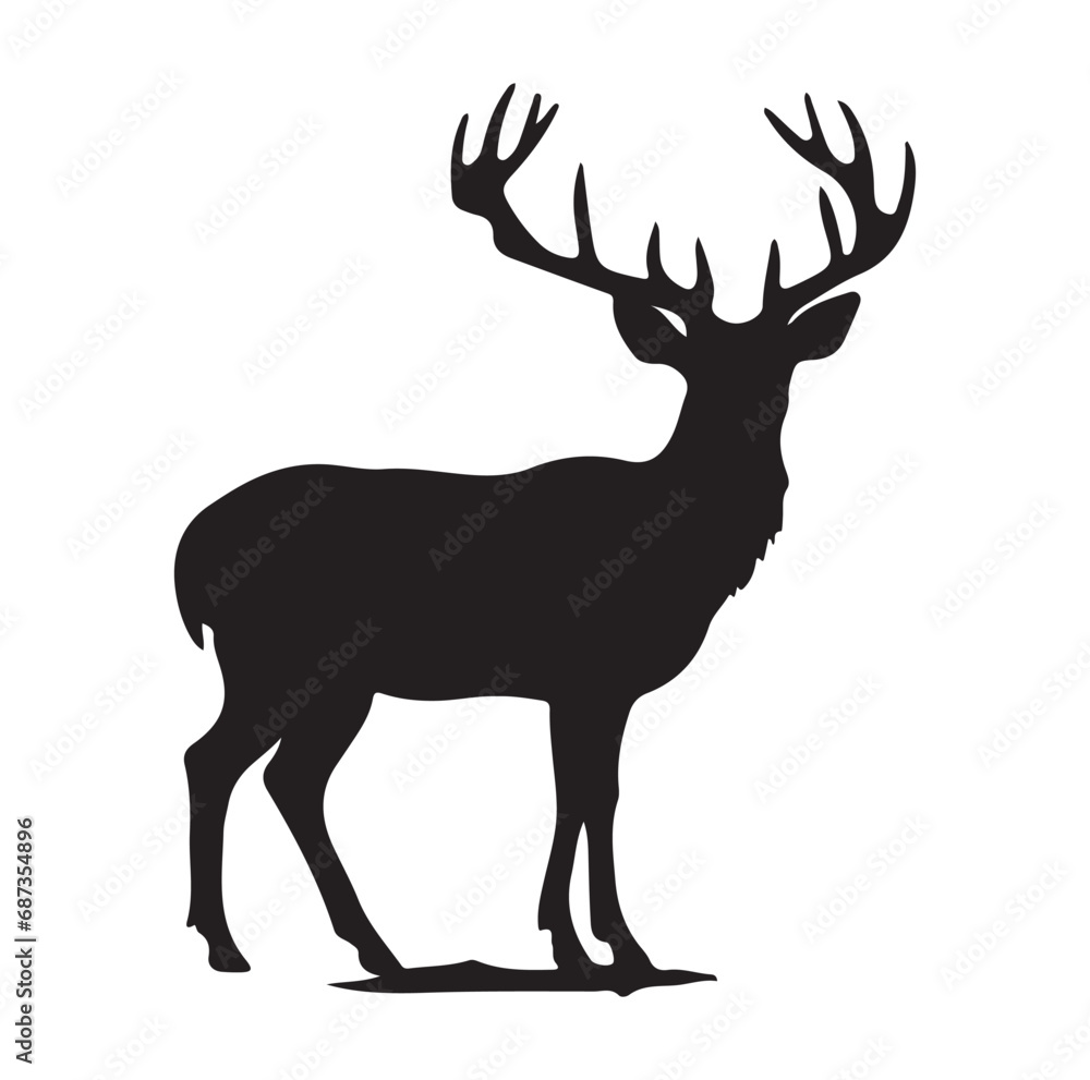 Vector silhouette of hunting deer in forest. Symbol of animal and nature. Vector silhouette of hunting deer in forest. Symbol of animal and nature.