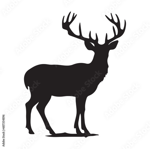 Vector silhouette of hunting deer in forest. Symbol of animal and nature.