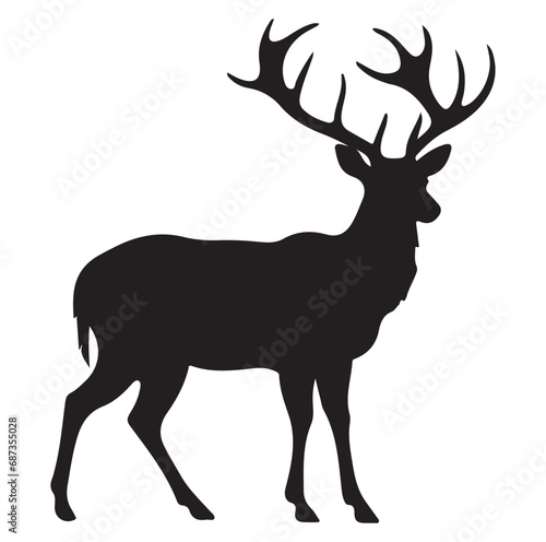 Vector silhouette of hunting deer in forest. Symbol of animal and nature.