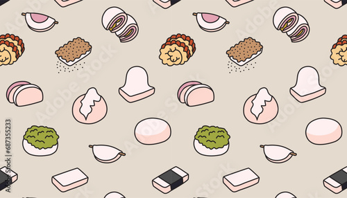 Seamless pattern of traditional Japanese food, mochi.
