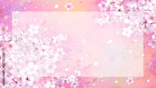 桜の背景素材 枠 桜吹雪 お花見 入学 卒業 入園 卒園 入社 ひな祭り 雛祭り 16:9