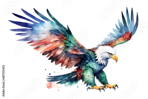 eagle colored watercolor illustration white background PNG  