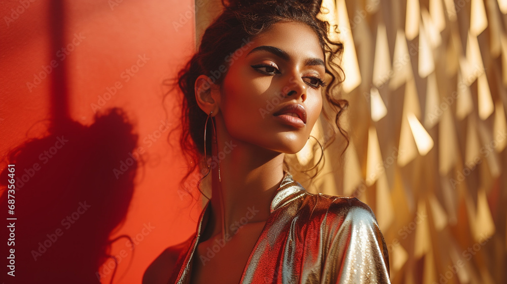 A fashion editorial photo of a female model A fashion editorial photo of a female model