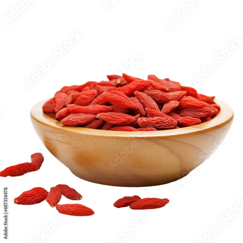 organic goji dried berry cut in half sliced with leaves isolated on white background with clipping path photo