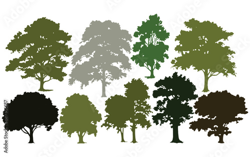 Set of tree silhouettes, trees, Vector, Eps,	