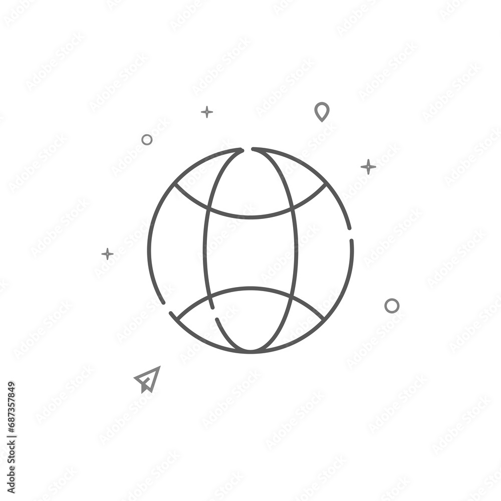 Planet, globe simple vector line icon. Symbol, pictogram, sign isolated on white background. Editable stroke. Adjust line weight.
