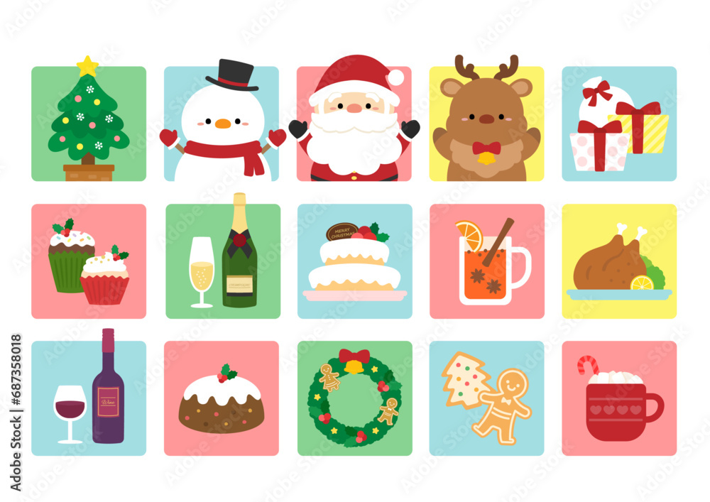 かわいいクリスマスのイラスト素材セット かわいいクリスマスのイラスト素材セット