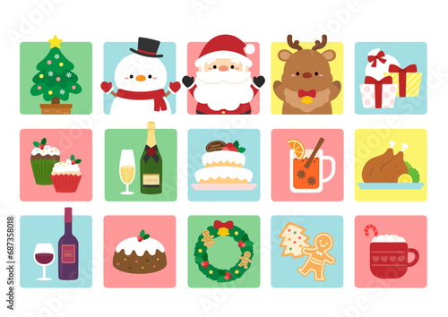 かわいいクリスマスのイラスト素材セット