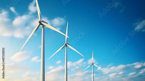 Windmills against a blue sky. a wind power generator. generative AI