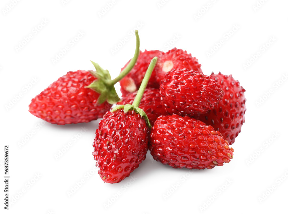 Ripe red wild strawberries isolated on white Ripe red wild strawberries isolated on white