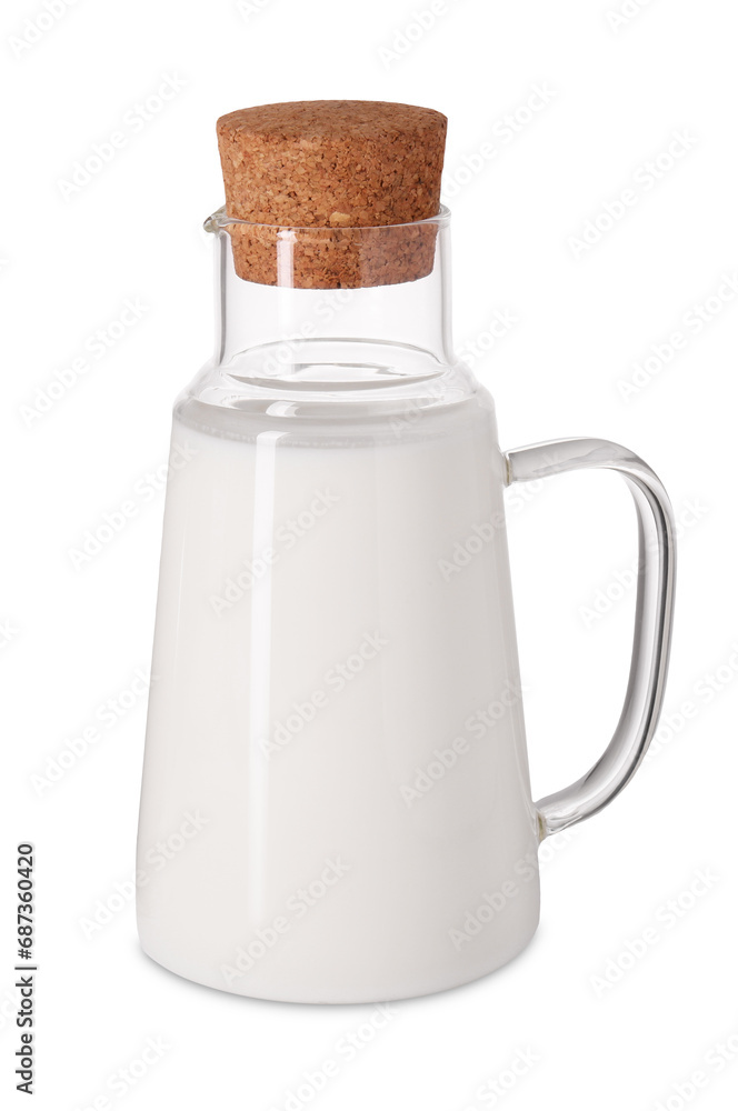 Glass carafe of fresh milk isolated on white Glass carafe of fresh milk isolated on white