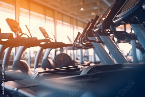 modern gym blurred photo of exercise equipment. generative ai photo