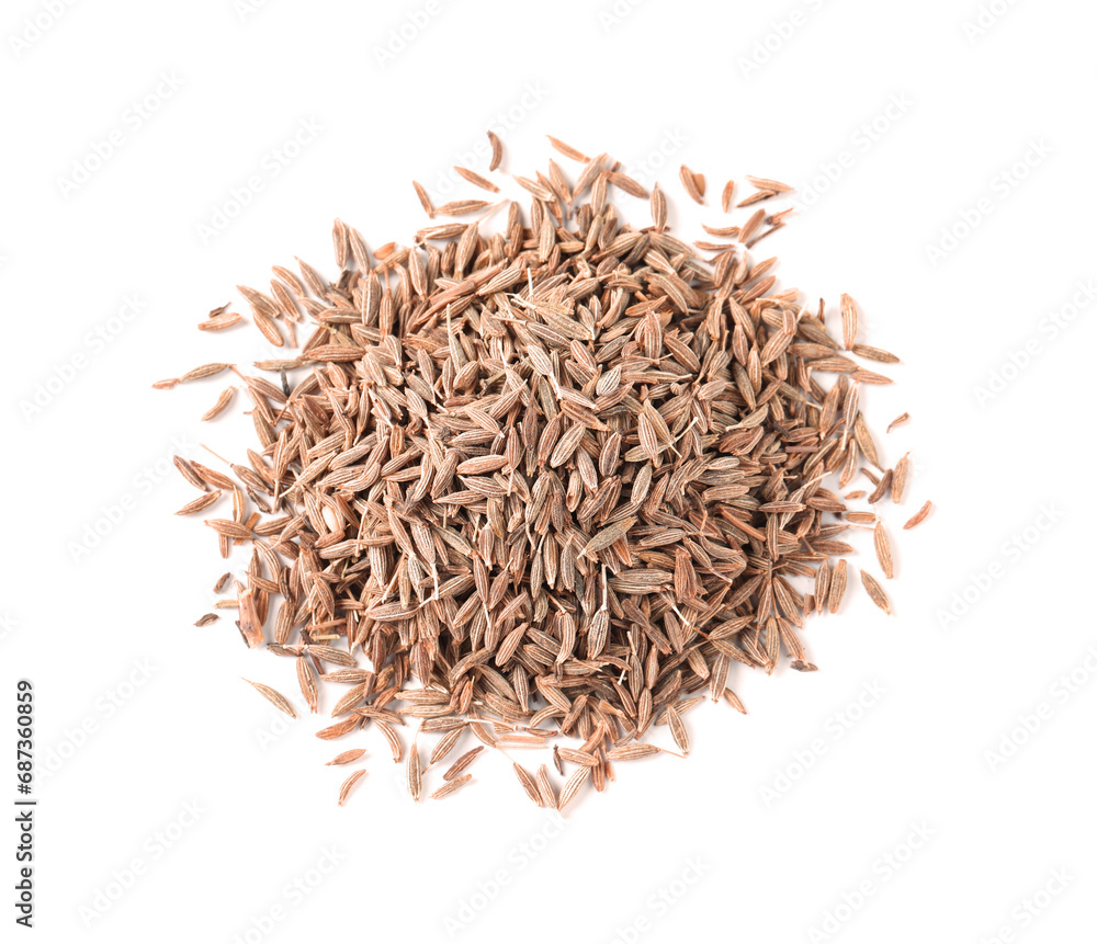 Heap of aromatic caraway (Persian cumin) seeds isolated on white, top view Heap of aromatic caraway (Persian cumin) seeds isolated on white, top view