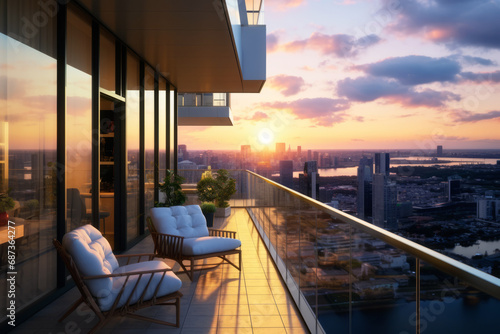 Sunset View from Modern High-Rise Apartment Balcony © Artbotics