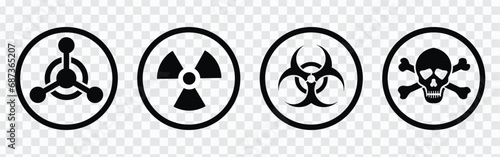 "Nuclear, Radiation, Chemical, and Biological Icon Set: Detailed Vector Illustrations for Impactful Visuals"