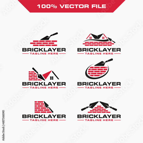 set of brick wall bricklayer logo icon label symbol vector illustration graphic template design