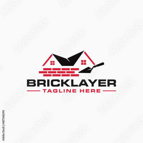 construction plastering logo with brick and trowel design vector logo illustration