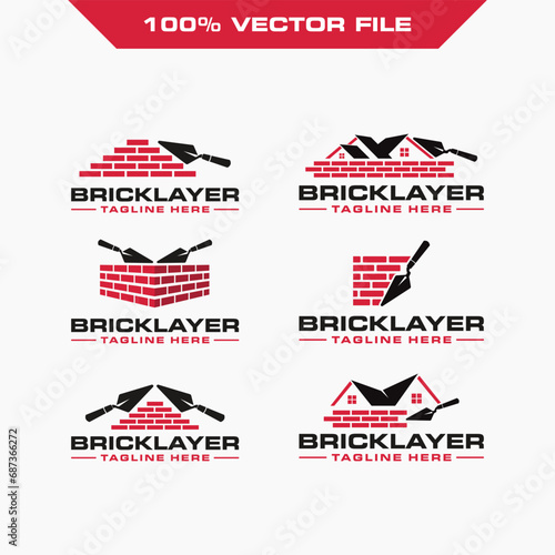 set of brick wall bricklayer logo icon label symbol vector illustration graphic template design 1