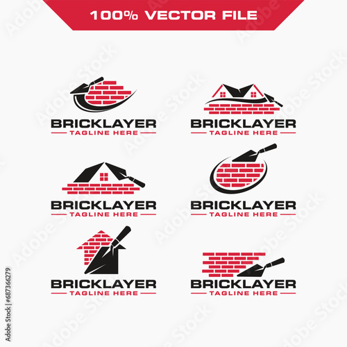 set of brick wall bricklayer logo icon label symbol vector illustration graphic template design 2