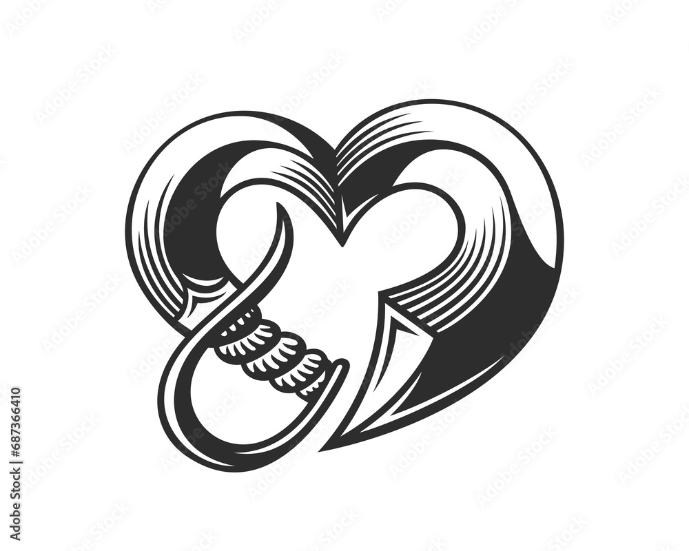 Heart shaped sharp sword. Vector illustration Heart shaped sharp sword. Vector illustration