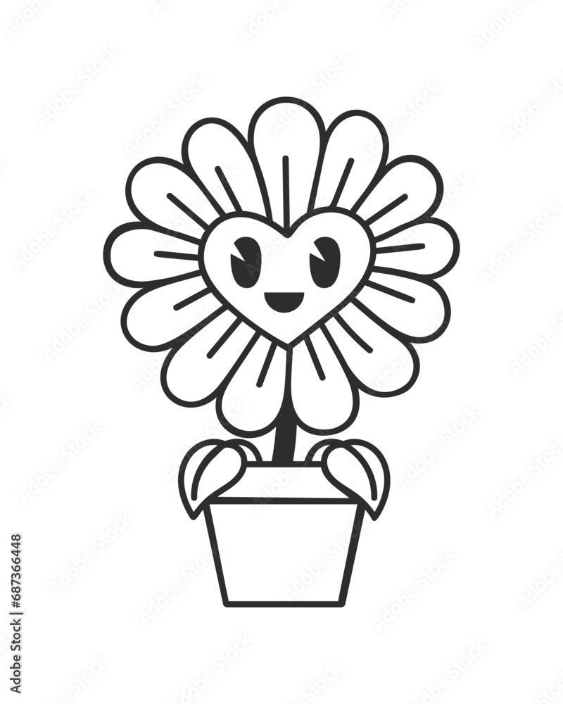 Happy flower. Сute smiling plant in a flower pot. Vector illustration
