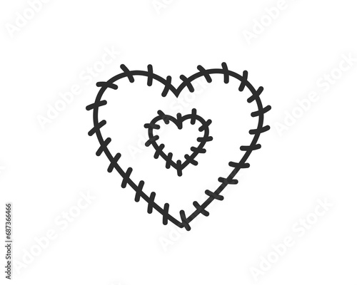 Heart-shaped patches quilted with large stitches. Vector illustration