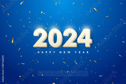 2024 new year celebration with simple and beautiful white 3d numbers. design premium vector.