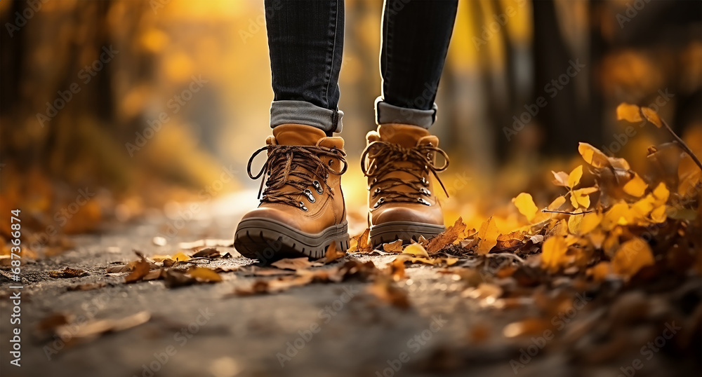 a woman walking through autumn nature a woman walking through autumn nature