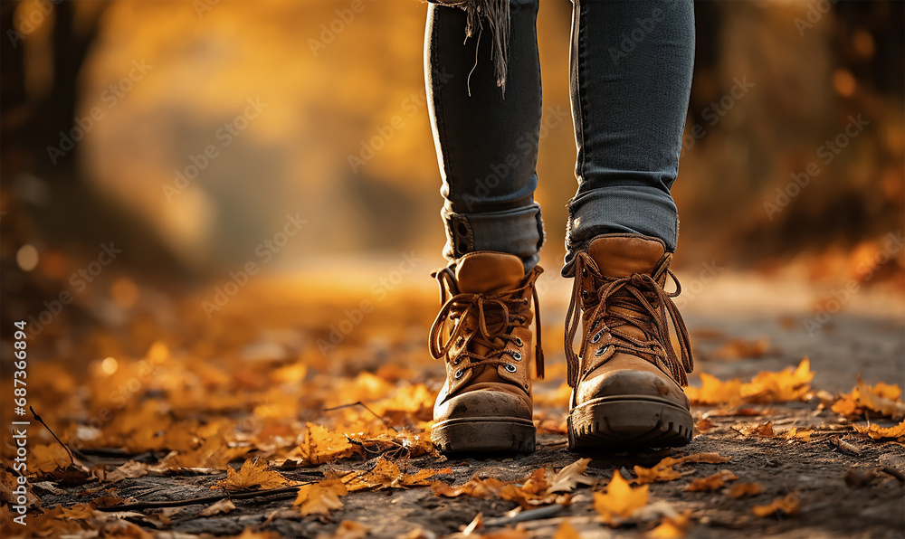a woman walking through autumn nature a woman walking through autumn nature