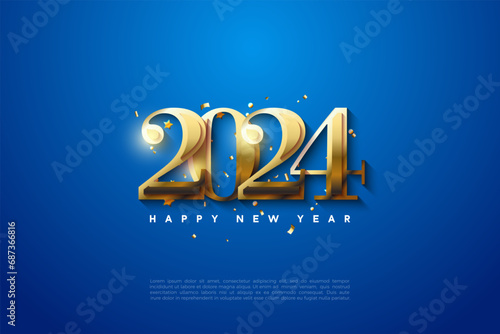 2024 new year celebration with luxury golden classic numerals. design premium vector.