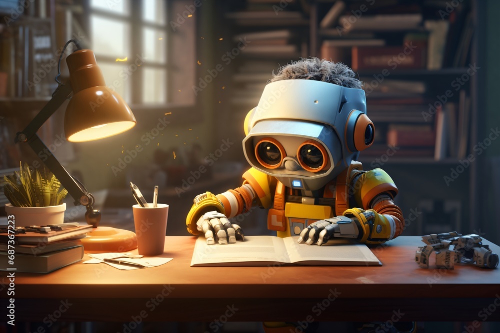 A robot or AI studying and training A robot or AI studying and training