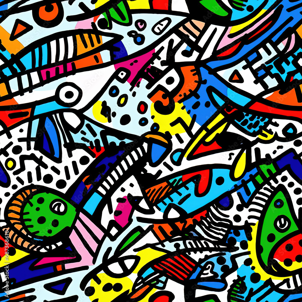 Colorful abstract funky retro minimal repeat pattern in the style of trippy psychedelic cubism pop art Colorful abstract funky retro minimal repeat pattern in the style of trippy psychedelic cubism pop art