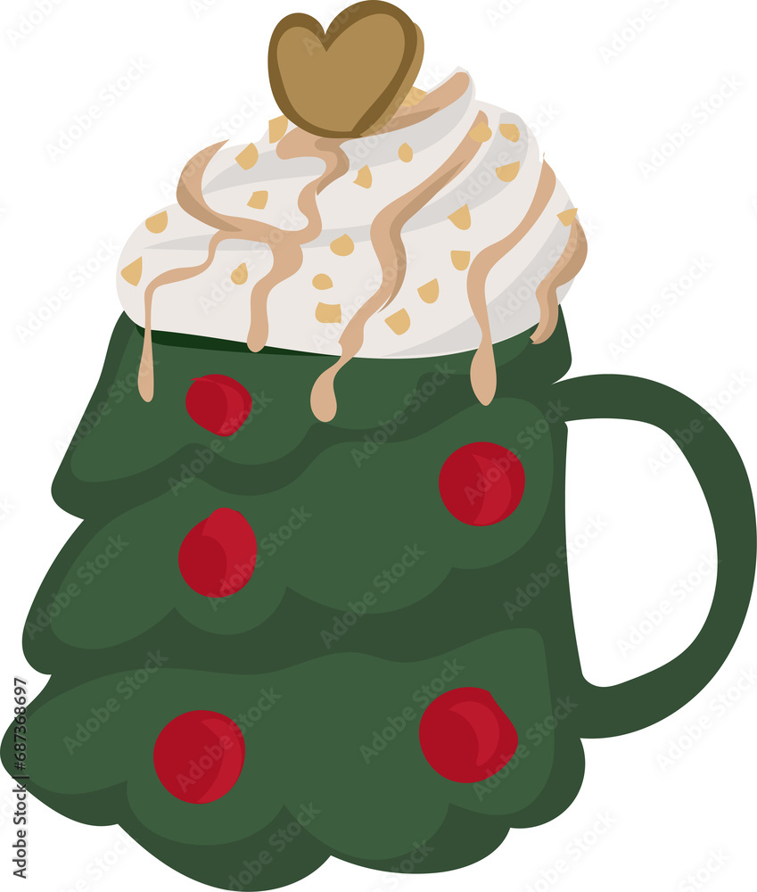 Christmas mug with drink illustration on transparent background. Christmas mug with drink illustration on transparent background.