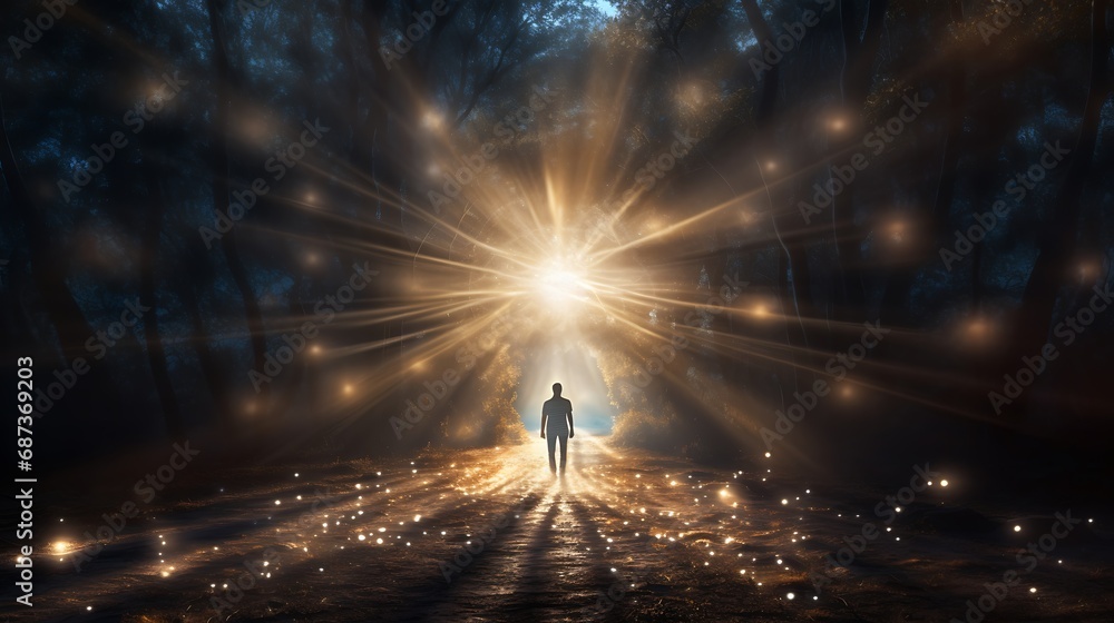 A Person Walking on a Path Illuminated by Light, Signify following a clear and successful path