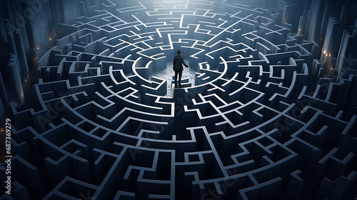 A Person Walking Through a Maze, Represent navigating complexities and finding solutions photo