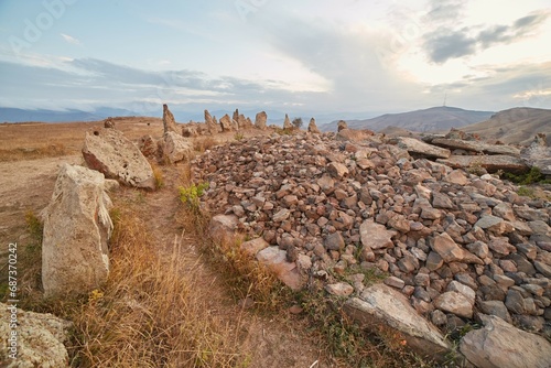 The mysteries stone circle of Karahunj in souther Armenia, one of the world's oldest astronomical observatories photo