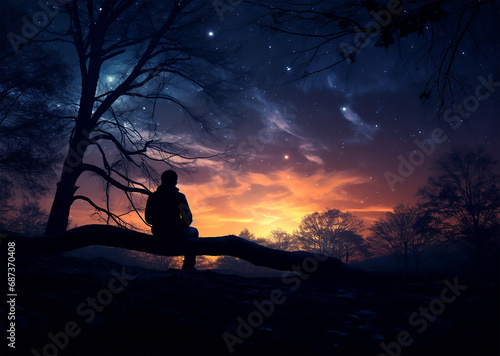 Calm Midnight adventures, Long exposure shot of a man staring up into the night sky © Debi Kurnia Putra