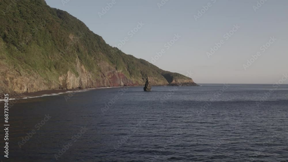 Drone aerial view of the rock on the sea in Oshima island Japan Drone aerial view of the rock on the sea in Oshima island Japan