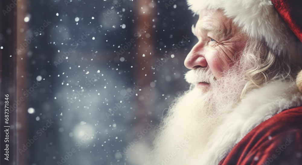 Dreamy Winter Holiday Portrait with Classic Santa Claus and Ethereal Snowfall.Generative AI 幻想的な雪が降る中のクラシックなサンタクロースの夢のような冬休みの肖像画 Dreamy Winter Holiday Portrait with Classic Santa Claus and Ethereal Snowfall.Generative AI 幻想的な雪が降る中のクラシックなサンタクロースの夢のような冬休みの肖像画