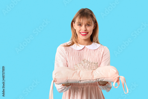 Young woman dressed as doll...