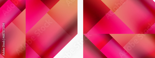 Vivid abstraction unfolds. Triangles in seamless harmony, composing dynamic geometric backdrop. Interplay of angles and hues forms captivating tapestry, evoking modernity and artistic allure